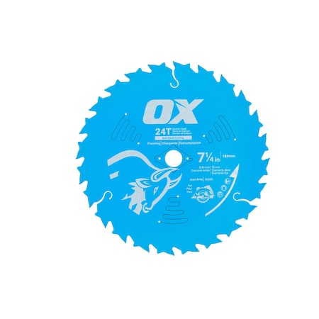 Ox Tools Pro Non-Stick Coated Wood Cutting Saw Blade, 24 Carbide Teeth, 7.25" / 184mm, Bore 5/8" / 15mm, 10PK OX-TCTW24-7.25